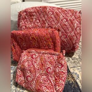 New Pottery Barn Paisley Set of Makeup/Travel Bags, Red/ White Paisley, S M & L